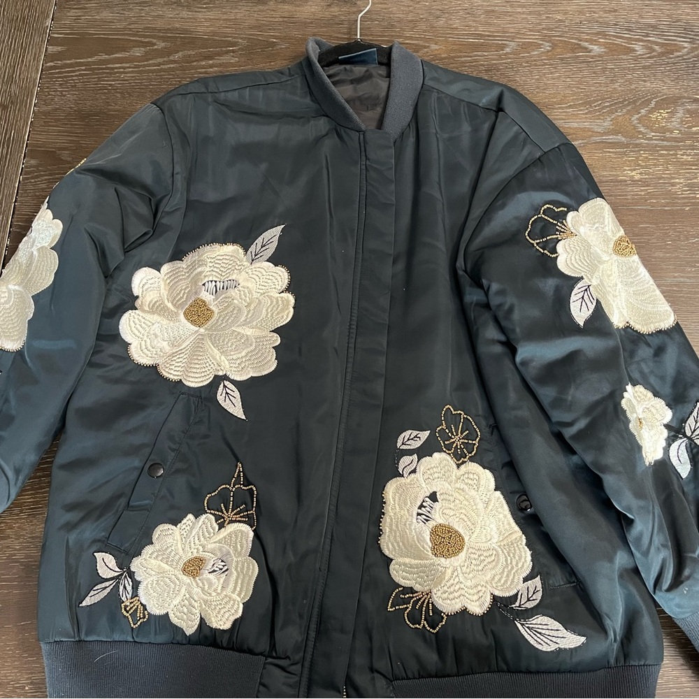Anthropologie Maeve Floral Bomber Jacket